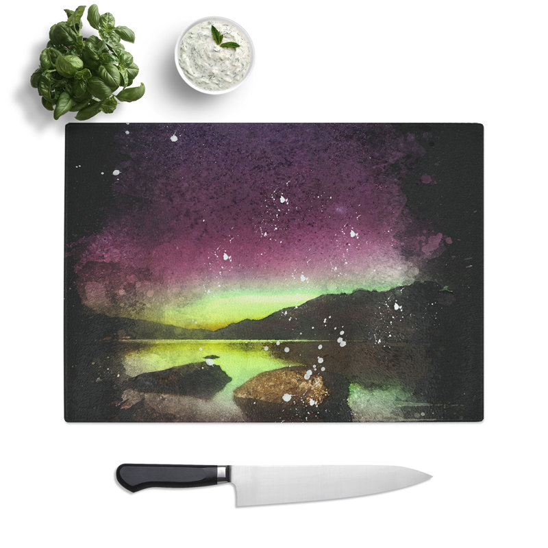 Tempered Glass Aurora Australis Southern Lights Paint Splash Chopping Board, 20 cm x 28.5 cm
