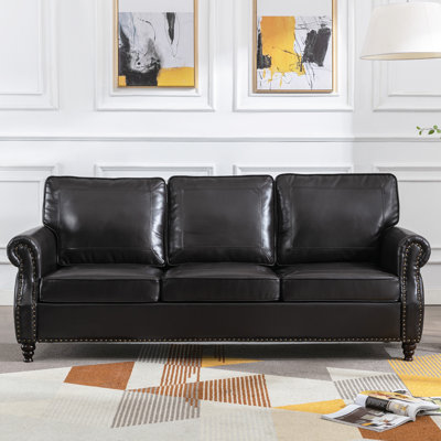 80" Wide Faux Leather Rolled Arm Sofa