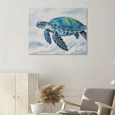 Sea Turtle Swimming, 16 X 20, Built-In Wooden Frame