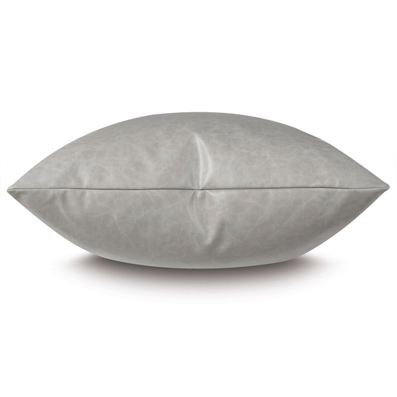 Housse de coussin décoratif en cuir Nevin, H 24 po x l 24 po, Gris clair