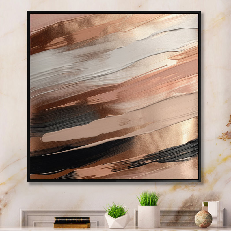 «Rosegold And Pink Forms In Contemporary II», reproduction sur toile abstraite, L 36 po x H 36 po, Cadre flottant noir
