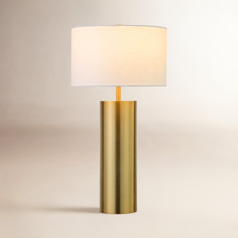 York 29.5" Tall Table Lamp with Fabric Shade in Brass/White, Brass