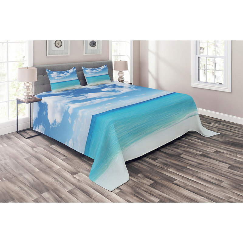 Hypnotic Coastal Polyester Coverlet, King Bedspread + 2 Shams