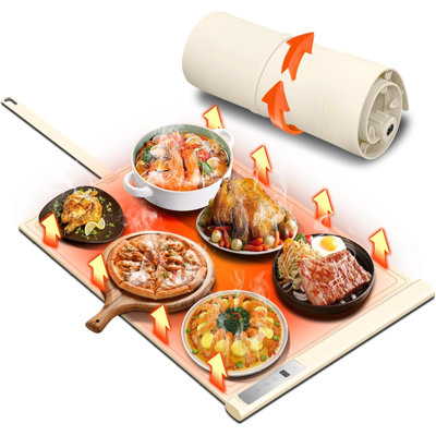 Electric Warming Tray with Timer and 8-Level Adjustable,Fast Full-Surface Food Heating Mat