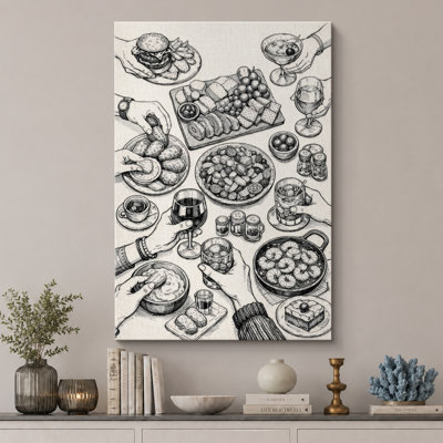 Noir et blanc, art de la ligne de la fête, images de la salle à manger, impression sur toile encadrée