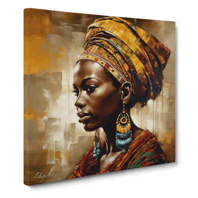 African Woman Vintage Art - Wrapped Canvas - Framed Print