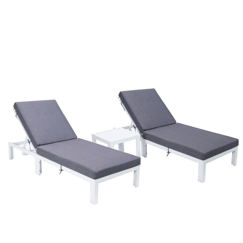 Chelsea Outdoor Metal Chaise Lounge with Table , Cushion Included, Blue