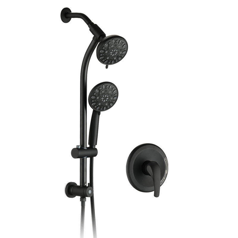 Système de douche spa noir mat avec perceuse - glissière en acier inoxydable et 7 fonctions à deux modes de barre de tête