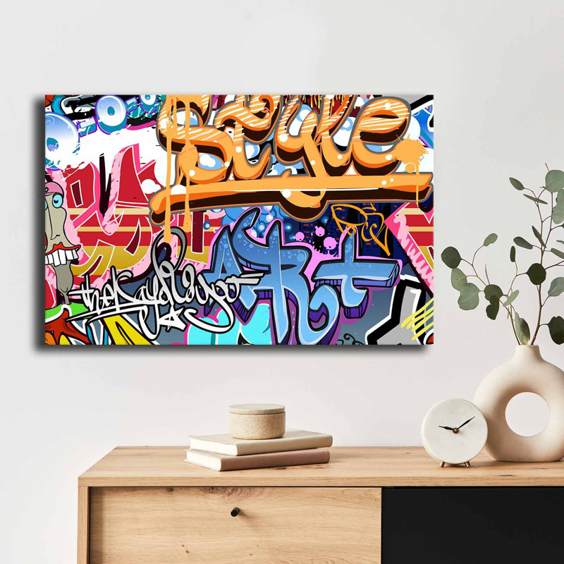Art mural en bois vibrant «Style» Urban Graffiti - 27,6 po x 17,7 po, H 17,7 po x l 27,6 po
