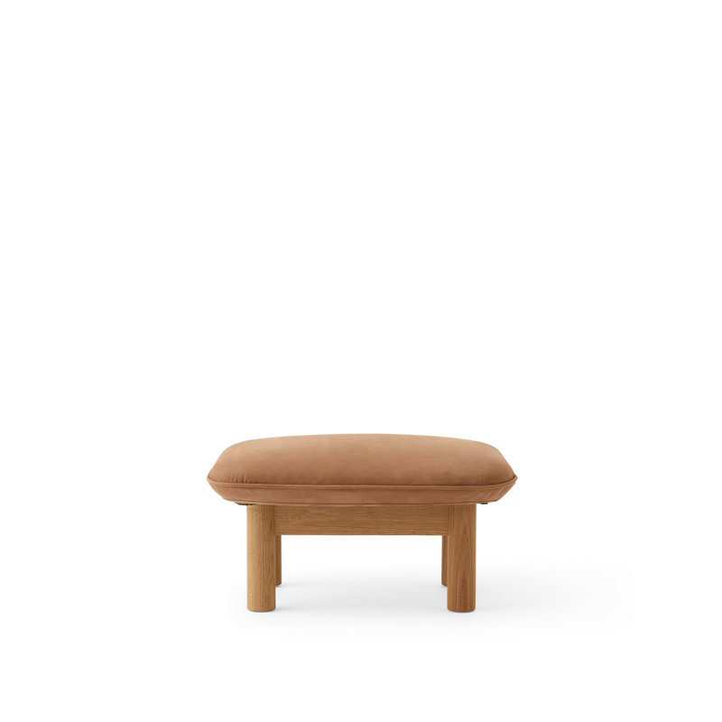 Brasilia Ottoman, Dunes 21004 Camel Genuine Leather, Natural Oak