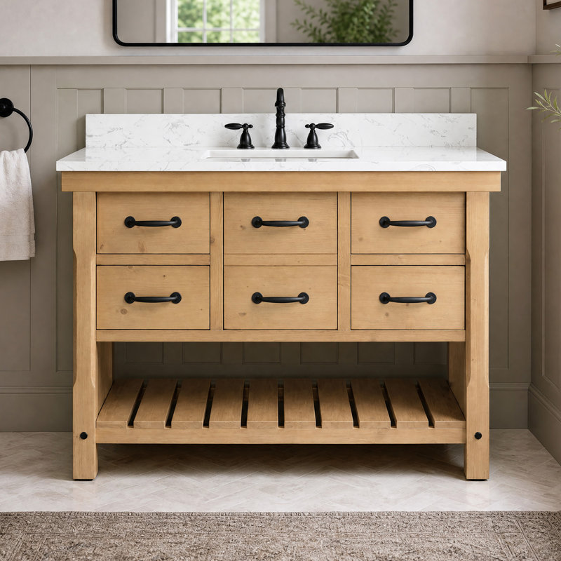Meuble-lavabo simple autoportant Barron de 48 po avec comptoir en pierre reconstituée, L 48 po