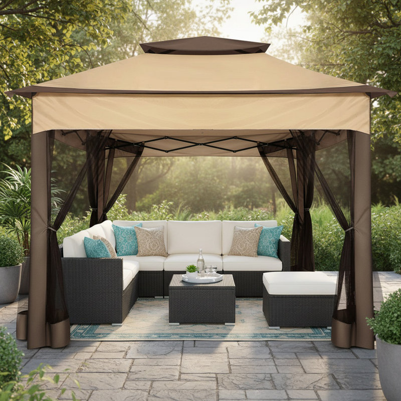11x11 FT One-Push Canopy Tent, Carpas Para Patio, Outdoor Canopy , Khaki/Brown