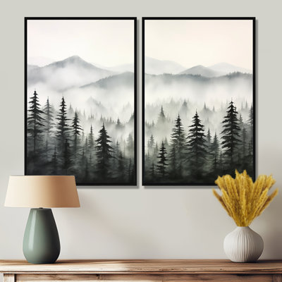«Gray Misty Morning Forest Horizon I», art mural traditionnel