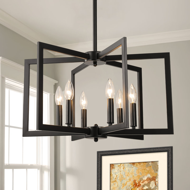 Lustre géométrique Qun Farmhouse Lantern, Noir mat, H 11,81 po x l 21,65 po x P 21,65 po