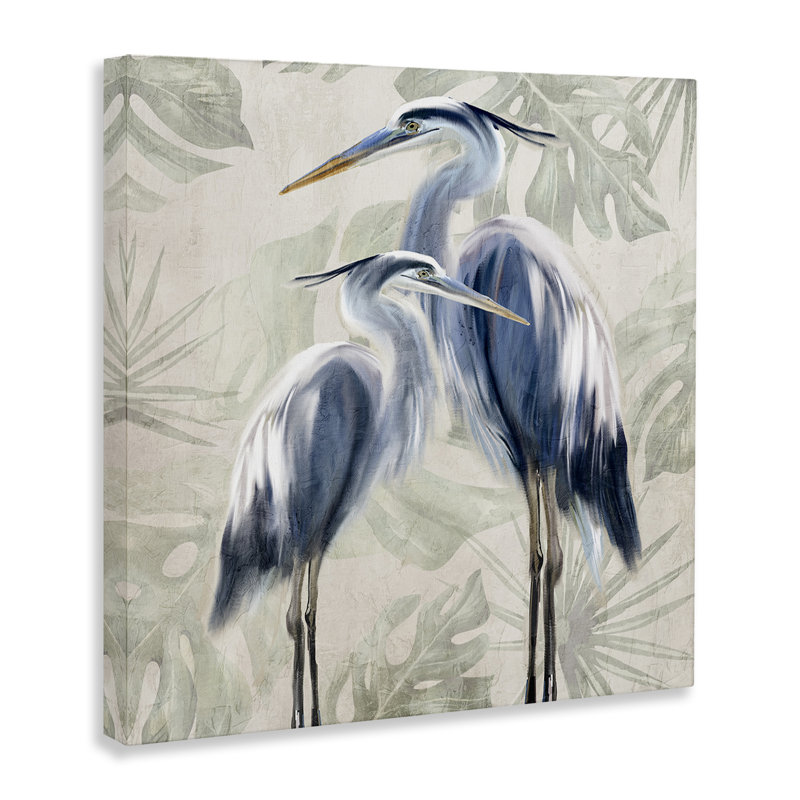 «Heron pair over palms», art mural sur toile, design par Kim Allen, H 17 po x l 17 po