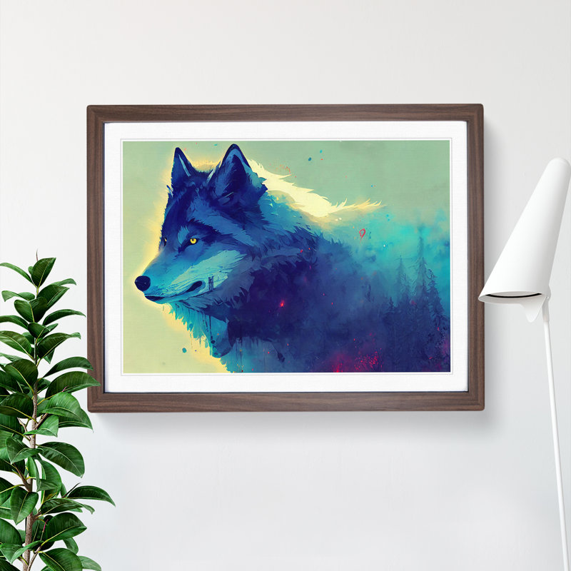 XH1022-10259X Wolf Art Painting Vol.2 - Single Picture Frame Print, 25cm H x 34cm W x 2cm D, Walnut Framed