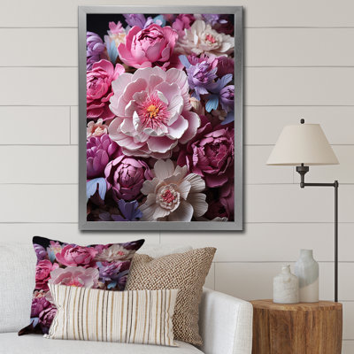 Tolzias, art asiatique, pivoines en rose sur toile
