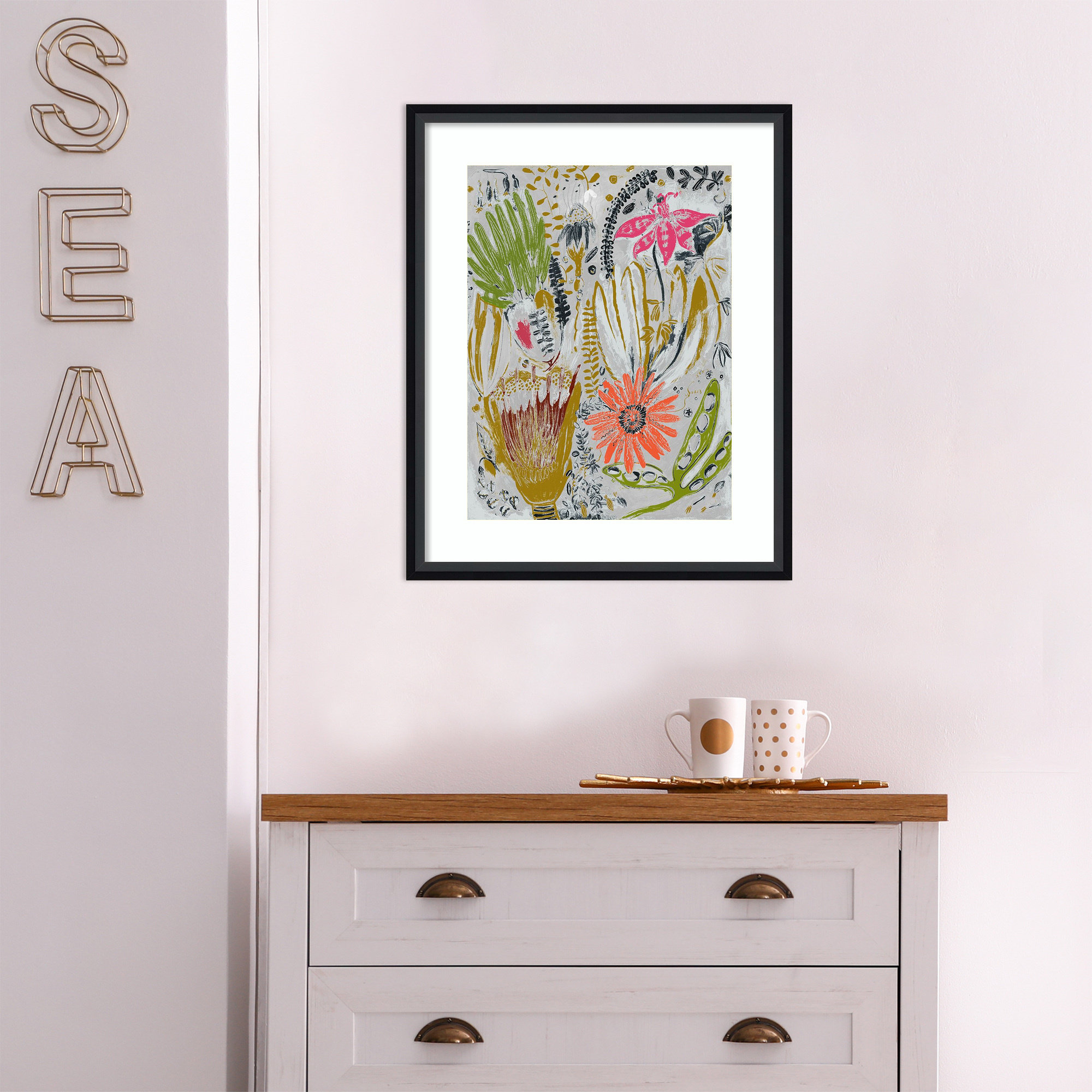 Tropical Blooms by Maya Woods, 17" W x 21" H, Black
