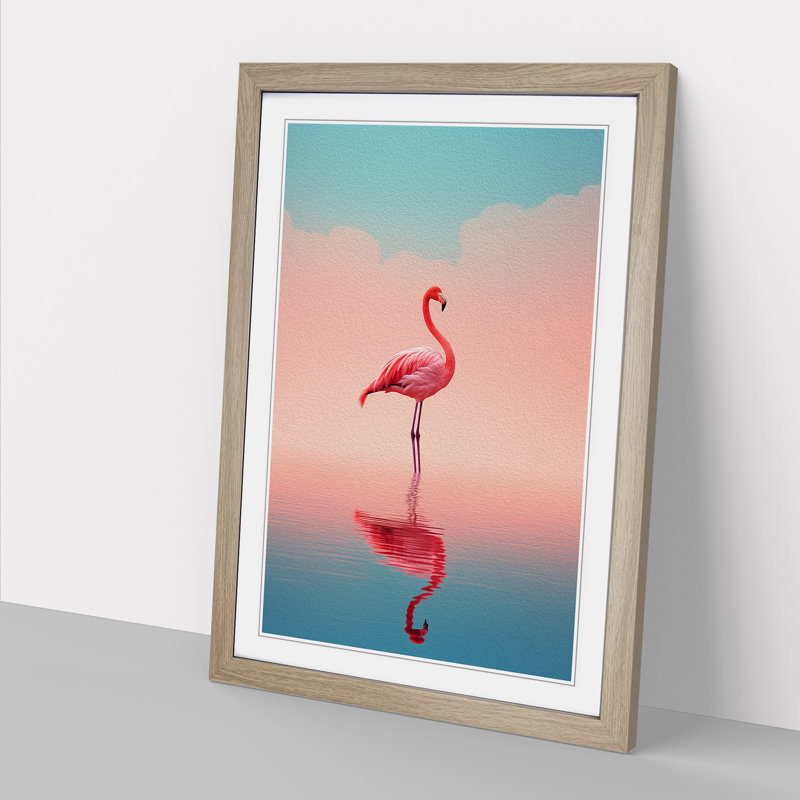 Flamingo Minimalism No.3 - Framed Print, Oak Framed, 34cm H x 25cm W