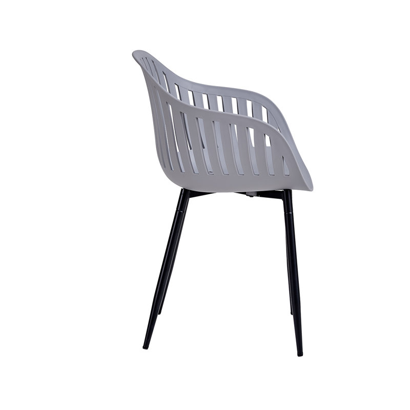 Set Of 4 Chairs - Modern Dining Chair - Vertical Bar Hollow Back Chair - Metal Legs, Grey