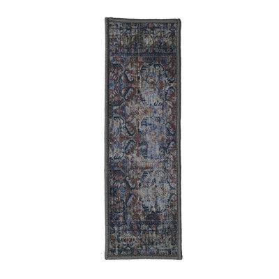 Tapis d'escalier à motif sur toile lavable à motif sur mesure oriental gris Mahal par Inches