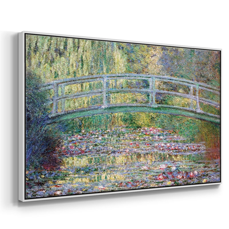 Le pont japonais (l'eau encadrée sur toile), H 27 po x l 41 po x P 2 po, Blanc