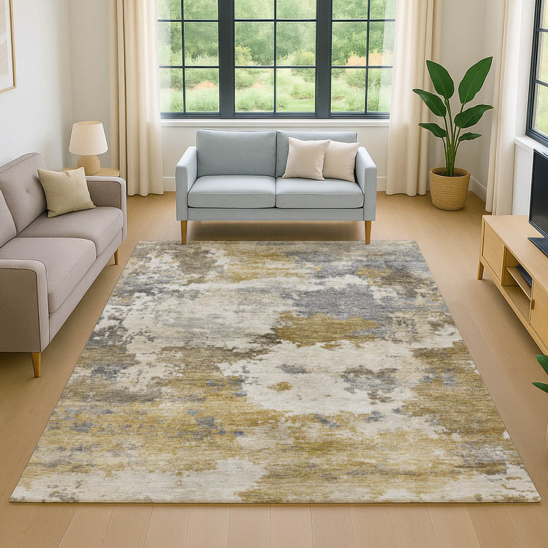 Premium Machine Washable Mayfield AMF2144 abstract Rug, 8' x 10', Brown