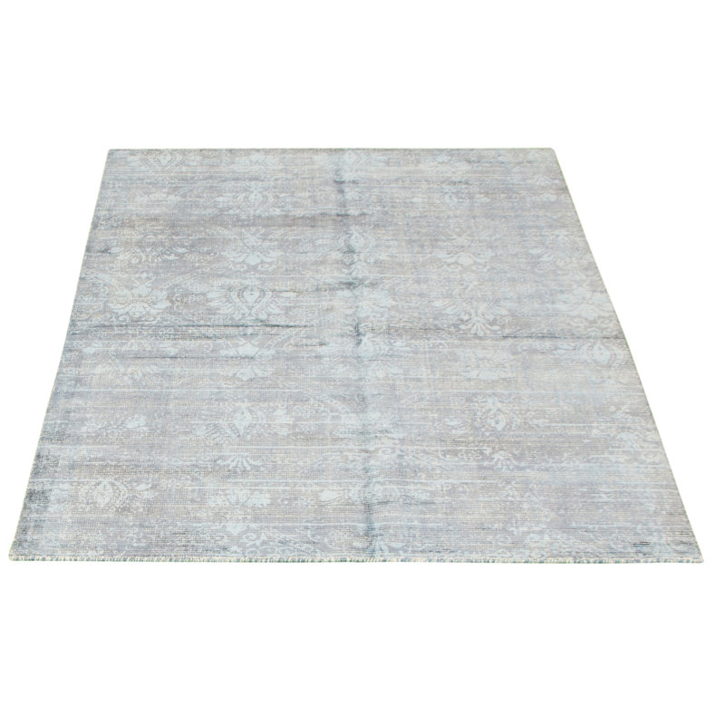 Tapis à la main one-of-a-kind-noué la 2010 en gris transitionnel 5 pi 3 po x 7 pi 5 po surface de viscose Valo