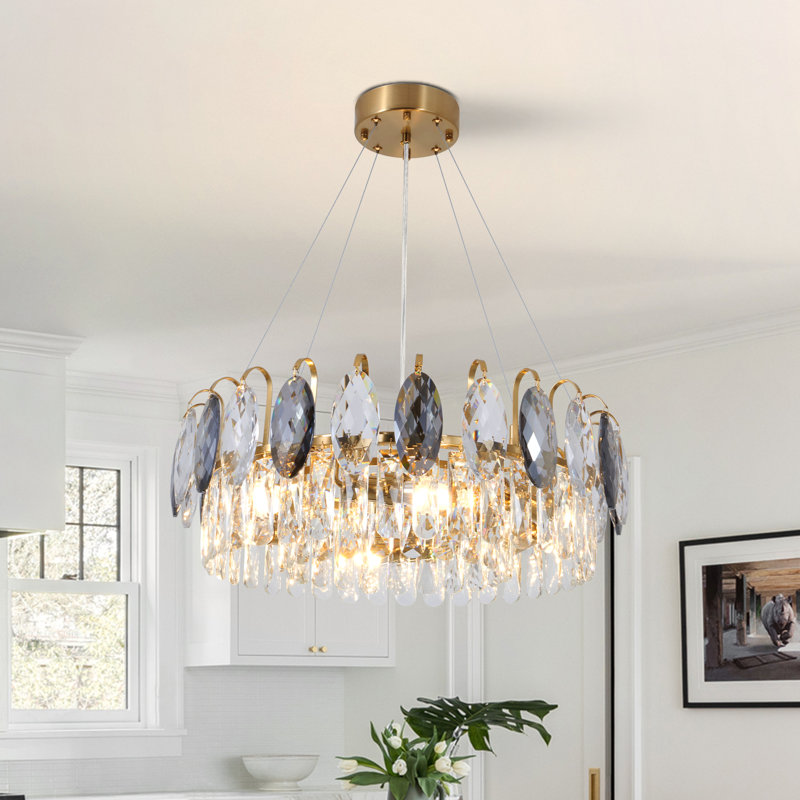 Lustre en cristal 6 niveaux 23,6 "à gradins K9, lumière dorée moderne pour salle à manger, salon