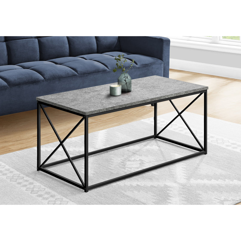 Table basse moderne moderne en stratifié gris avec support métallique noir