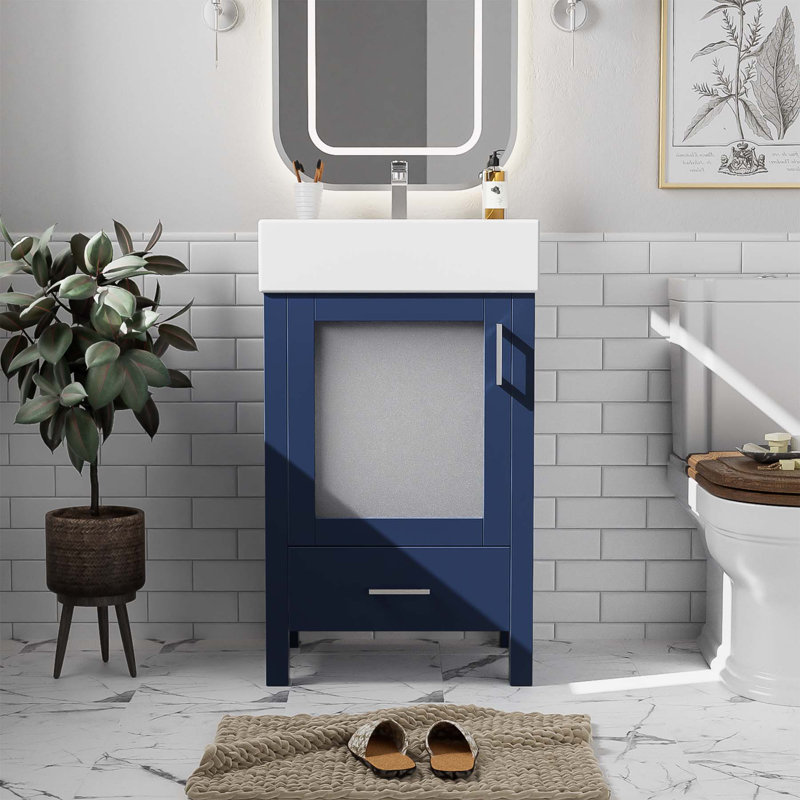 20-Inch bathroom vanity with ceramic sink and ample storage, Blue