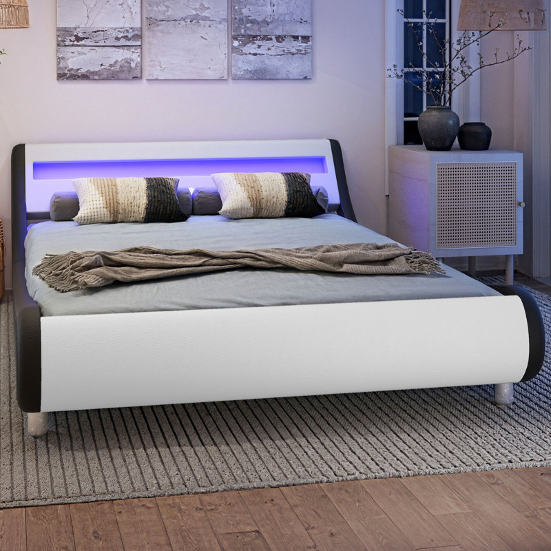 Upholstered Storage Bed, Black/White