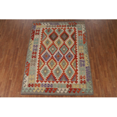 Tapis géométrique en laine Kilim 6 x 8