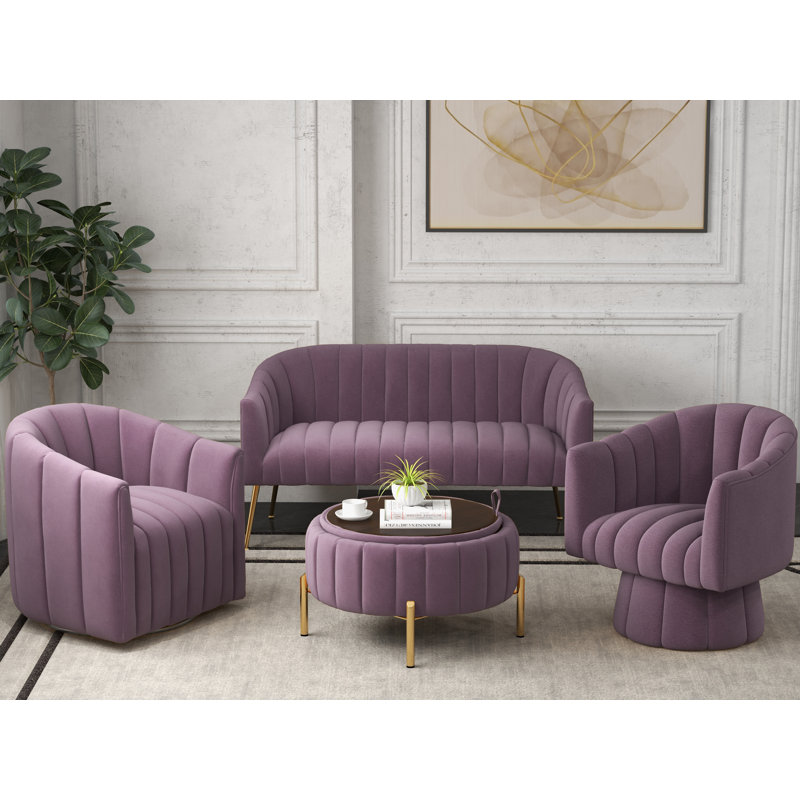 Ensemble de salon en velours 4 pièces Ingimoth, Velours mauve