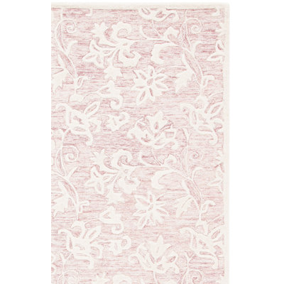 Floral Handmade Tufted Wool Area Rug in Pink / Ivory