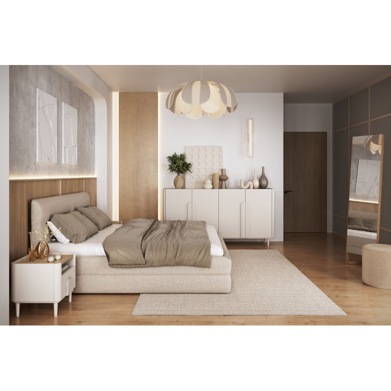 Sadeen 50cm W Manufactured Wood Bedside Table, Beige/Oak