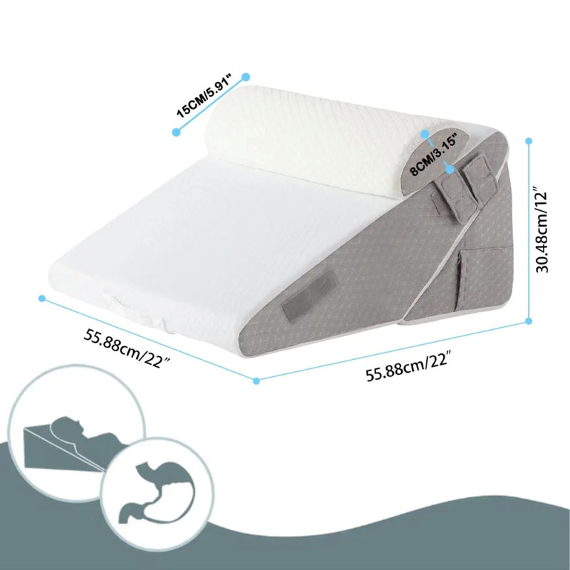 Bed Wedge Pillow, Memory Foam Sleeping Support Pillow With Headrest Adjustable Incline Cushion For Acid Reflux, Gerds, Back Pain