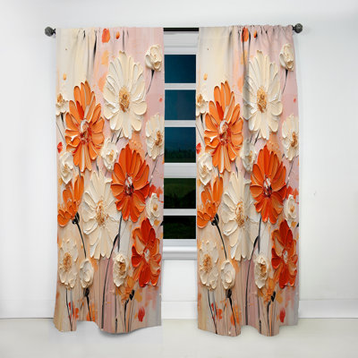 Fiery Blooms II Wesley orange et beige - Rideau traditionnel - Velours obscurcissant - 1 panneau