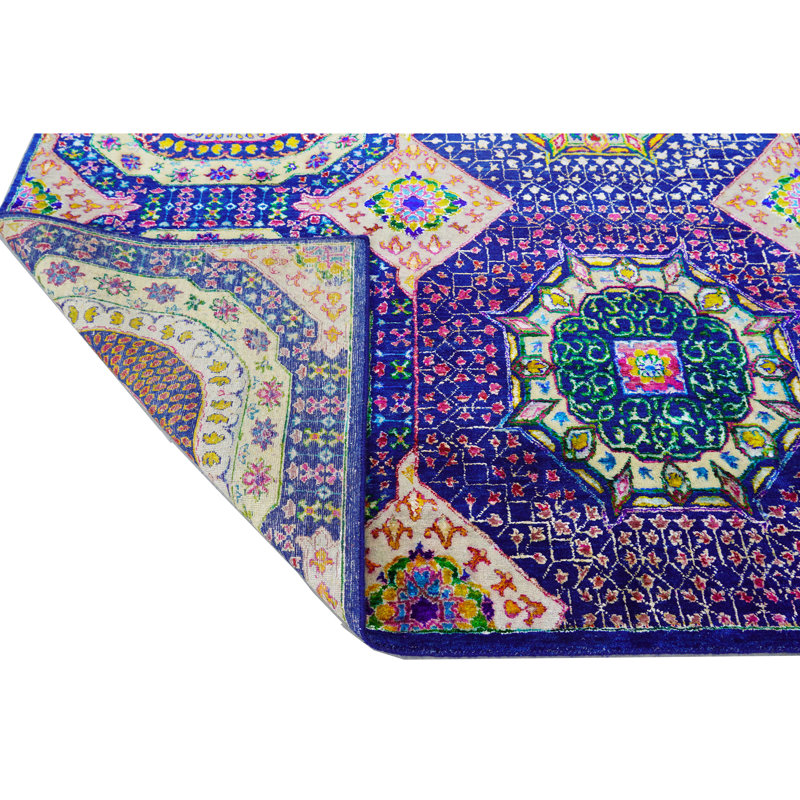 Hand Knotted Geometric Area Rug in Red/Purple/Pink/Navy, Rectangle 9' x 12'