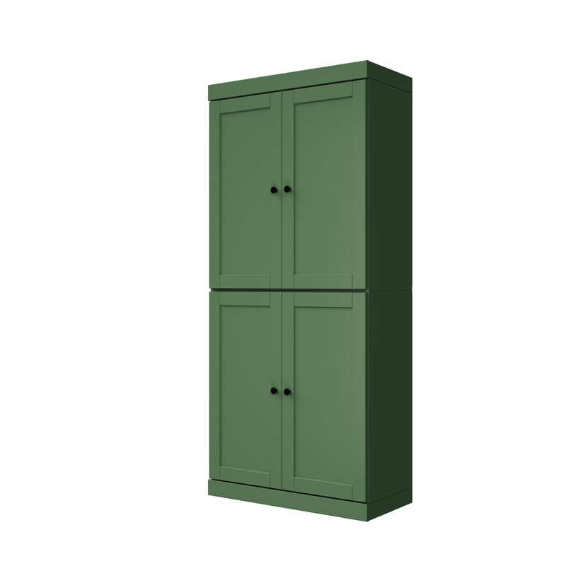 Garde-manger 100% bois massif 32 po avec portes Shaker et tablettes réglables, Vert