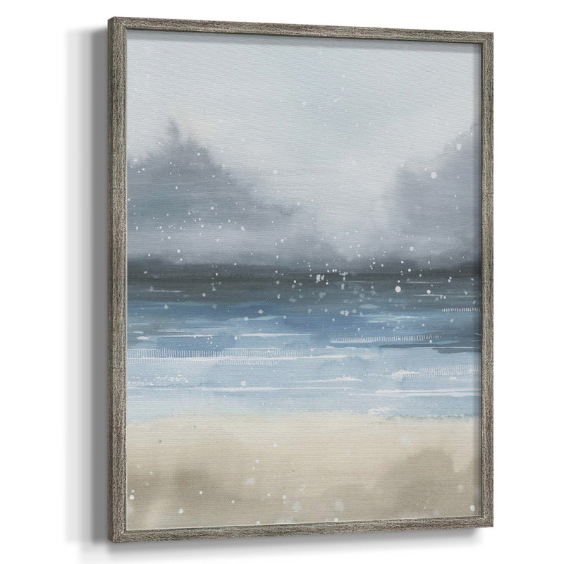 Verre bleu California Beach, Pas de tapis, Toile encadrée argent patiné