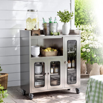 Stainless Steel Rolling Storage Cabinet Kitchen Worktable with 3 Acrylic Door Compartments  and Wheels