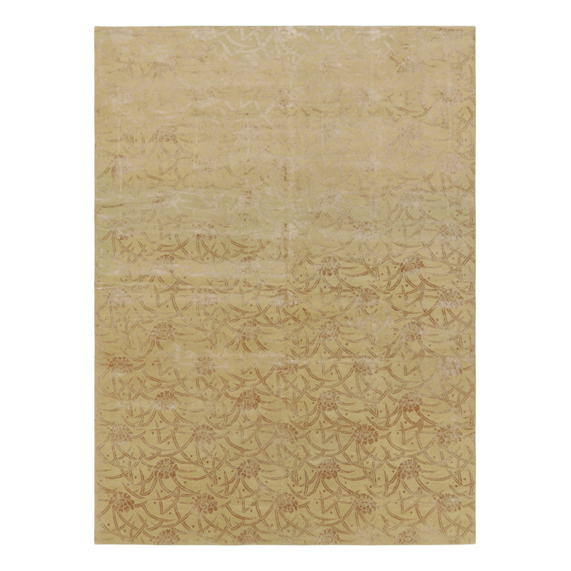 Rug & Kilim’S Chinese Art Deco Style Rug In Gold With Beige-Brown Floral Pattern