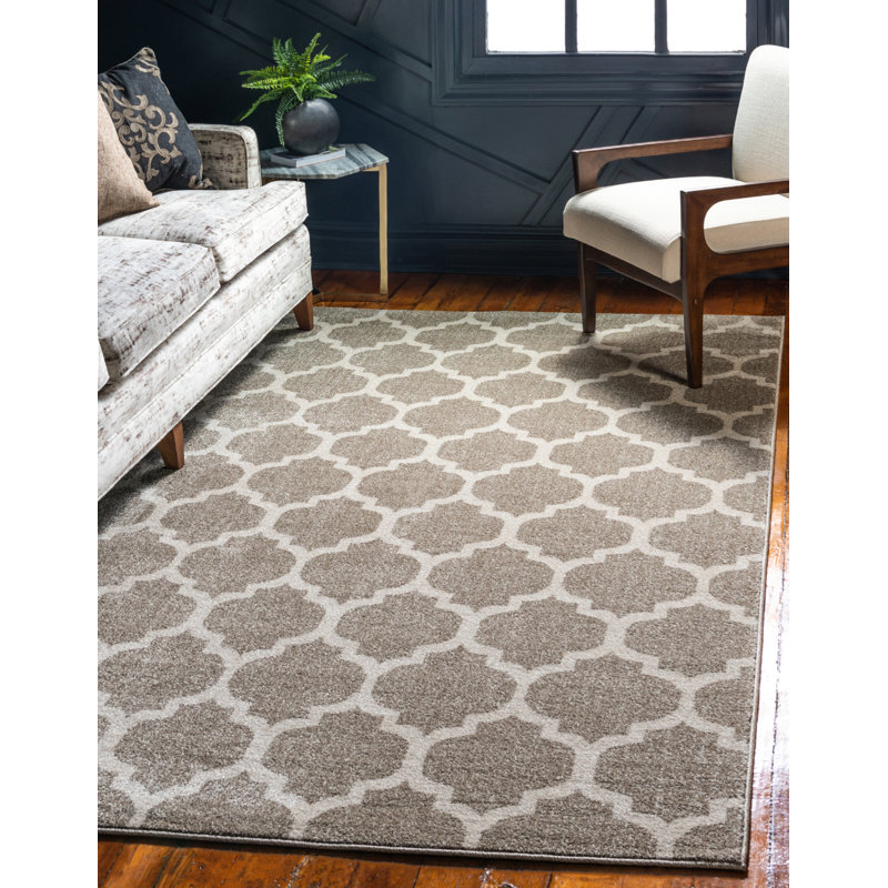 Tapis brun clair / beige tissé à la machine Molly, Rectangulaire 6 pi 1 po x 9 pi