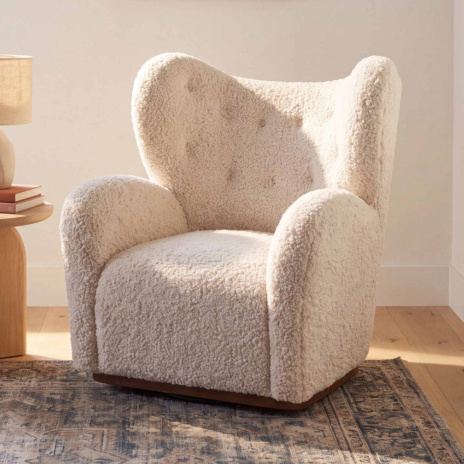 Wrenn Swivel Accent Chair, Off White Faux Shearling