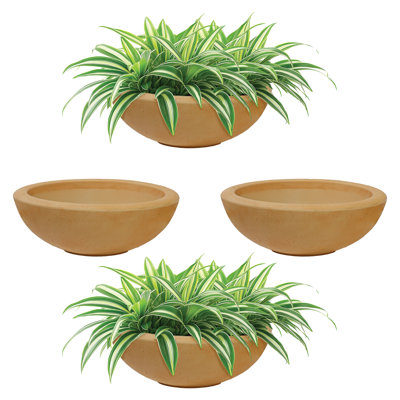 Ascend 20.75" x 20.75" x 11.5" Round Polyresin Outdoor Planter Pot - Sand - Set of 4