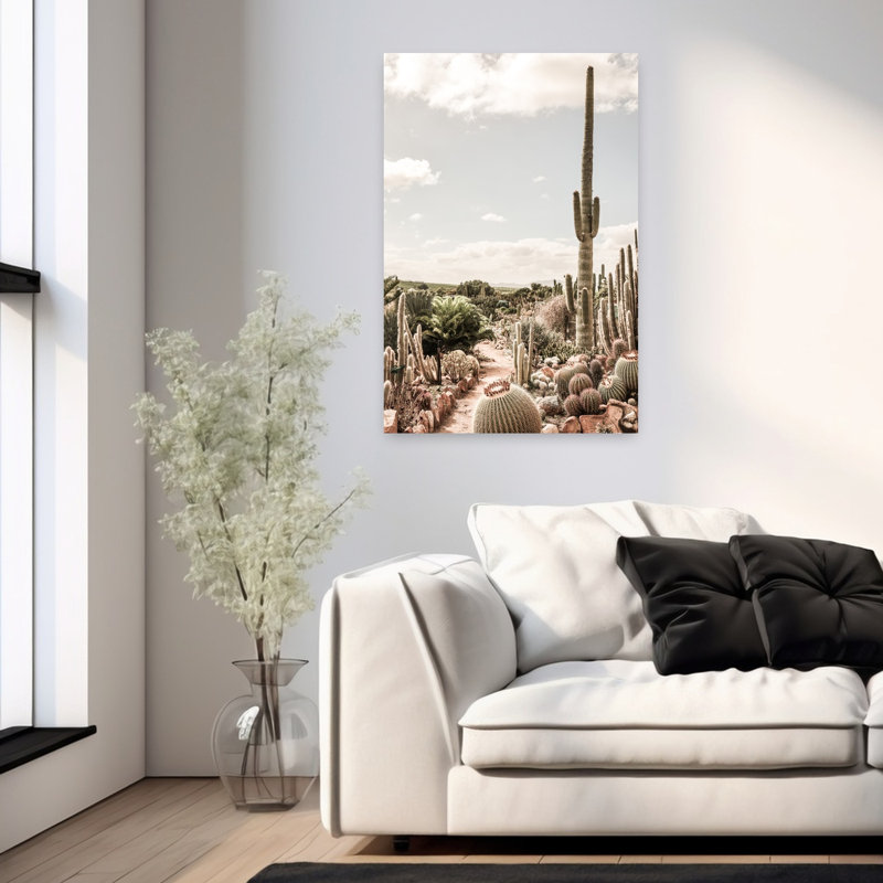 Art contemporain contemporain avec cactus, H 36 po x l 24 po