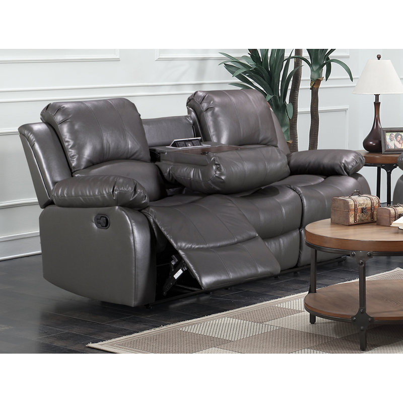 Shewmaker 3 Seater Faux Leather Reclining Sofa, Grey, 3