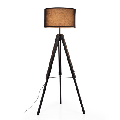 58 in. Tripod 1-Light Floor Lamp with Solid wood Body and Fabric Drum Shade