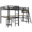 Lit mezzanine simple en métal en L avec DEL, tablettes de rangement, 2 bureaux et stations de charge intégrés, noir